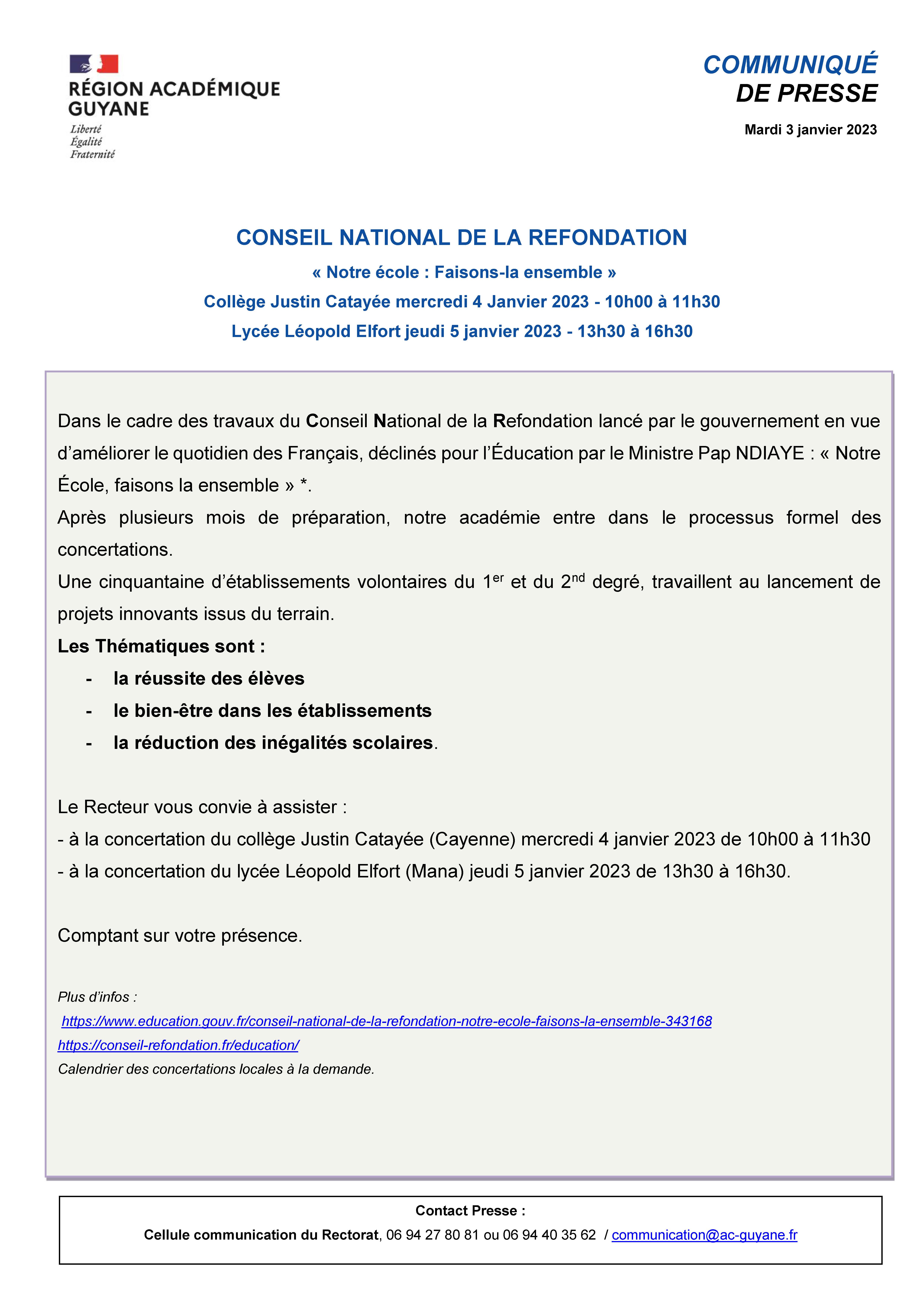 [CP] Concertations Notre école faisons la ensemble - 4 et 5 janvier 2023