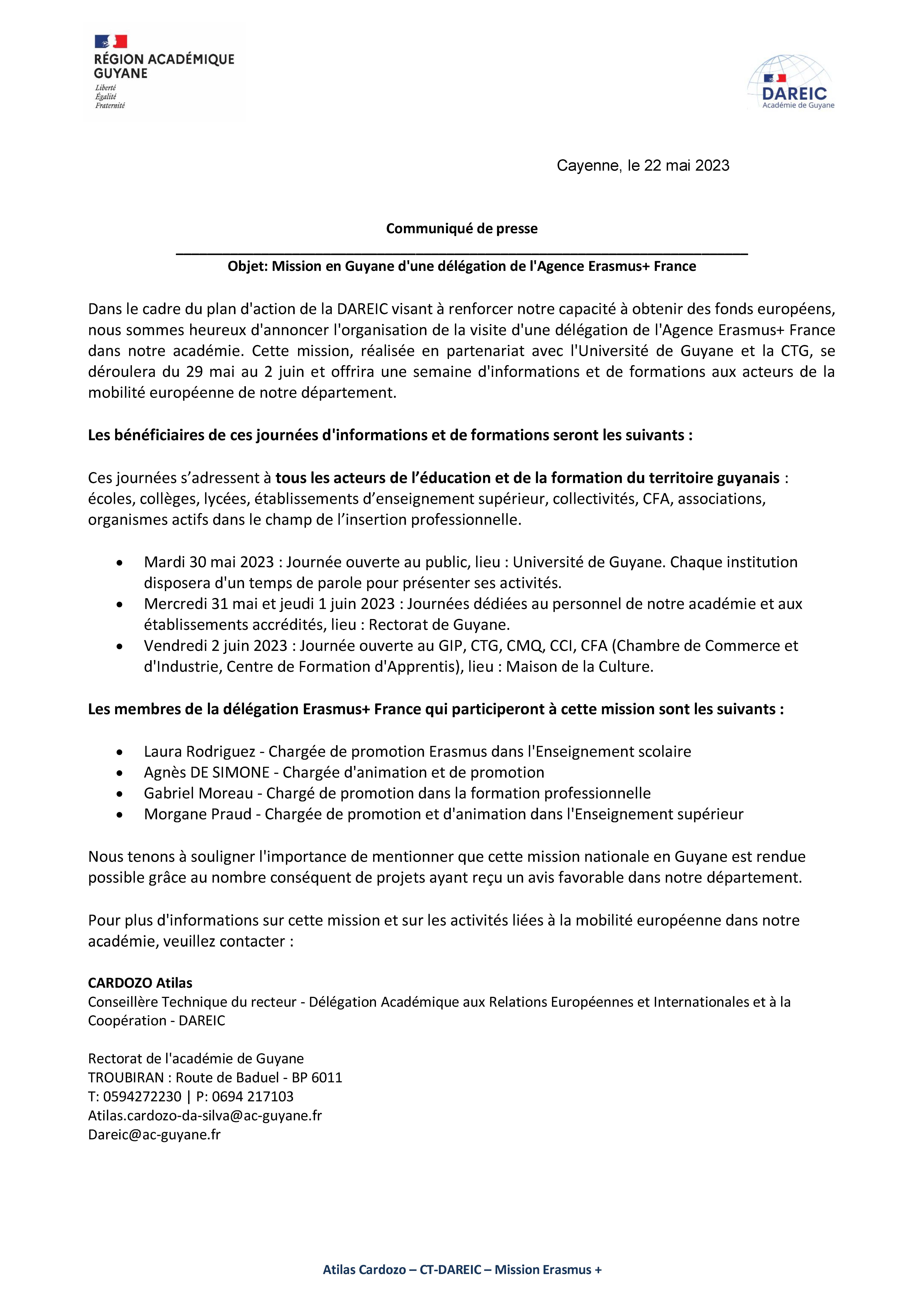 Mission en Guyane d'une délégation de l'Agence Erasmus+ France