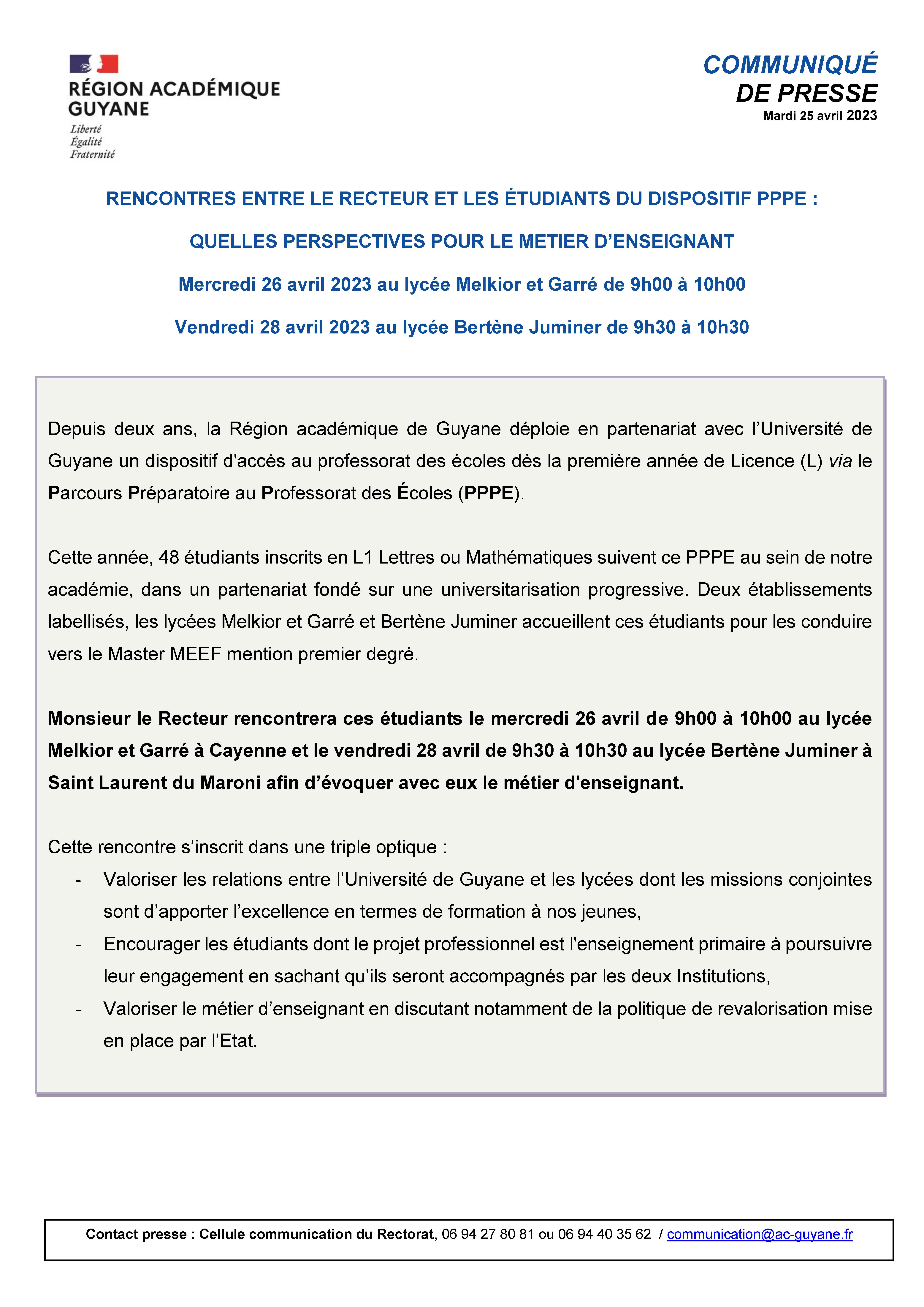 [CP] Rencontres du Recteur avec les étudiants PPPE