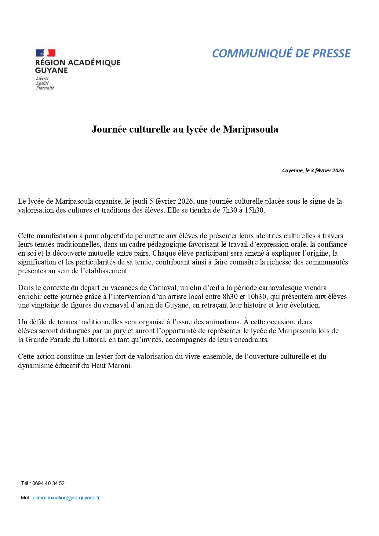 [CP] Journée culturelle au lycée de Maripasoula