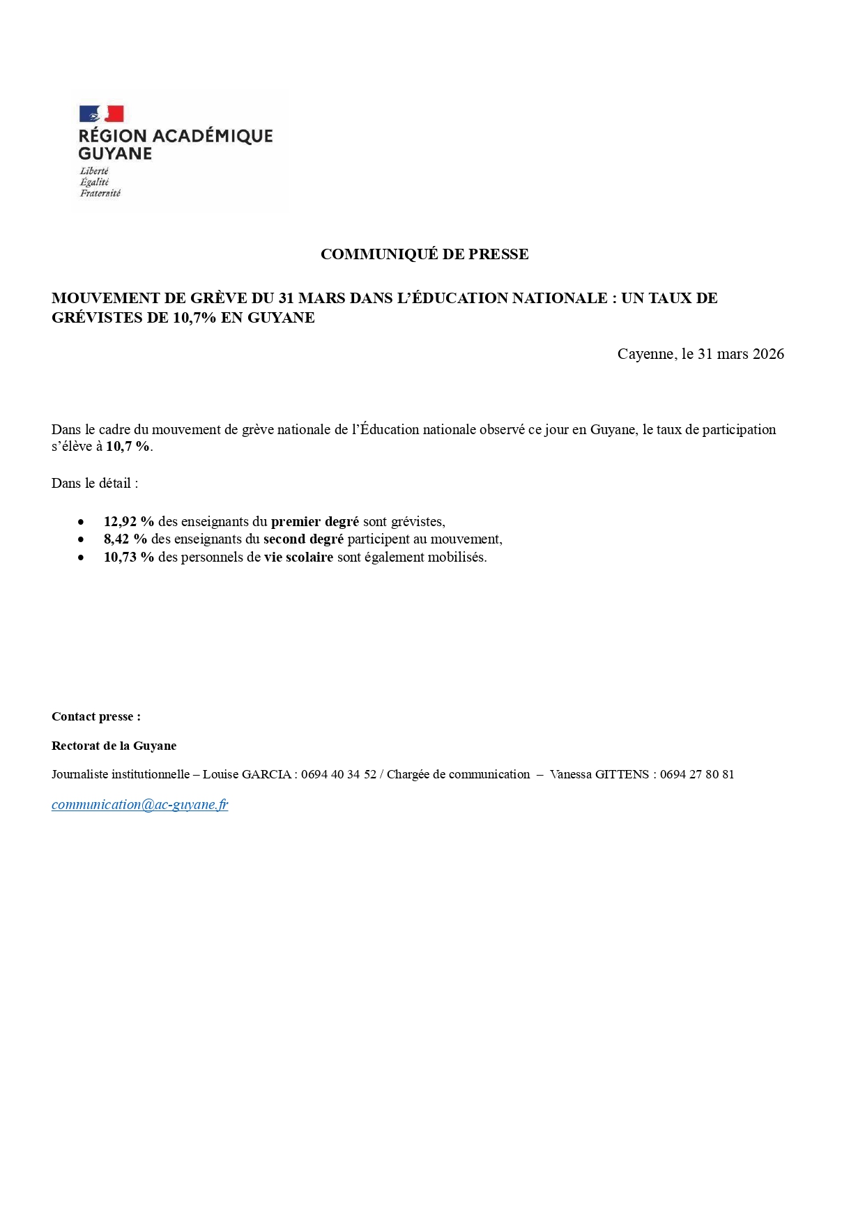 [CP] Mouvement de grève du 31 mars 2026 dans l'Education Nationale