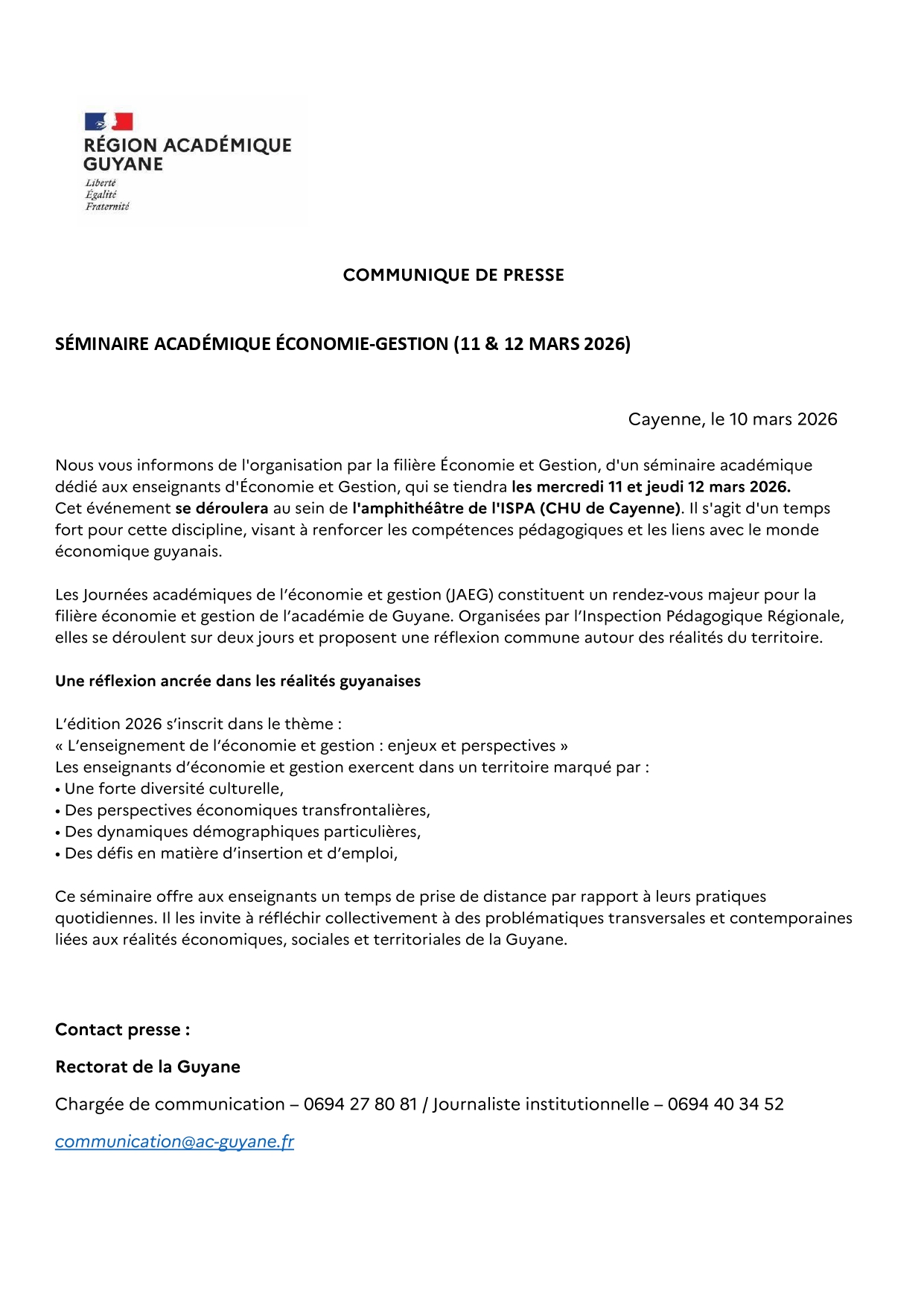 CP - Séminaire économie-gestion