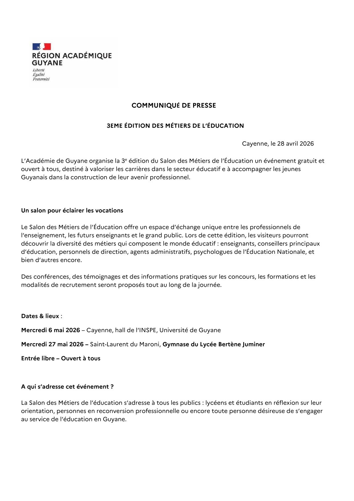 [CP] Troisième édition du Salon des Métiers de l'Éducation 1