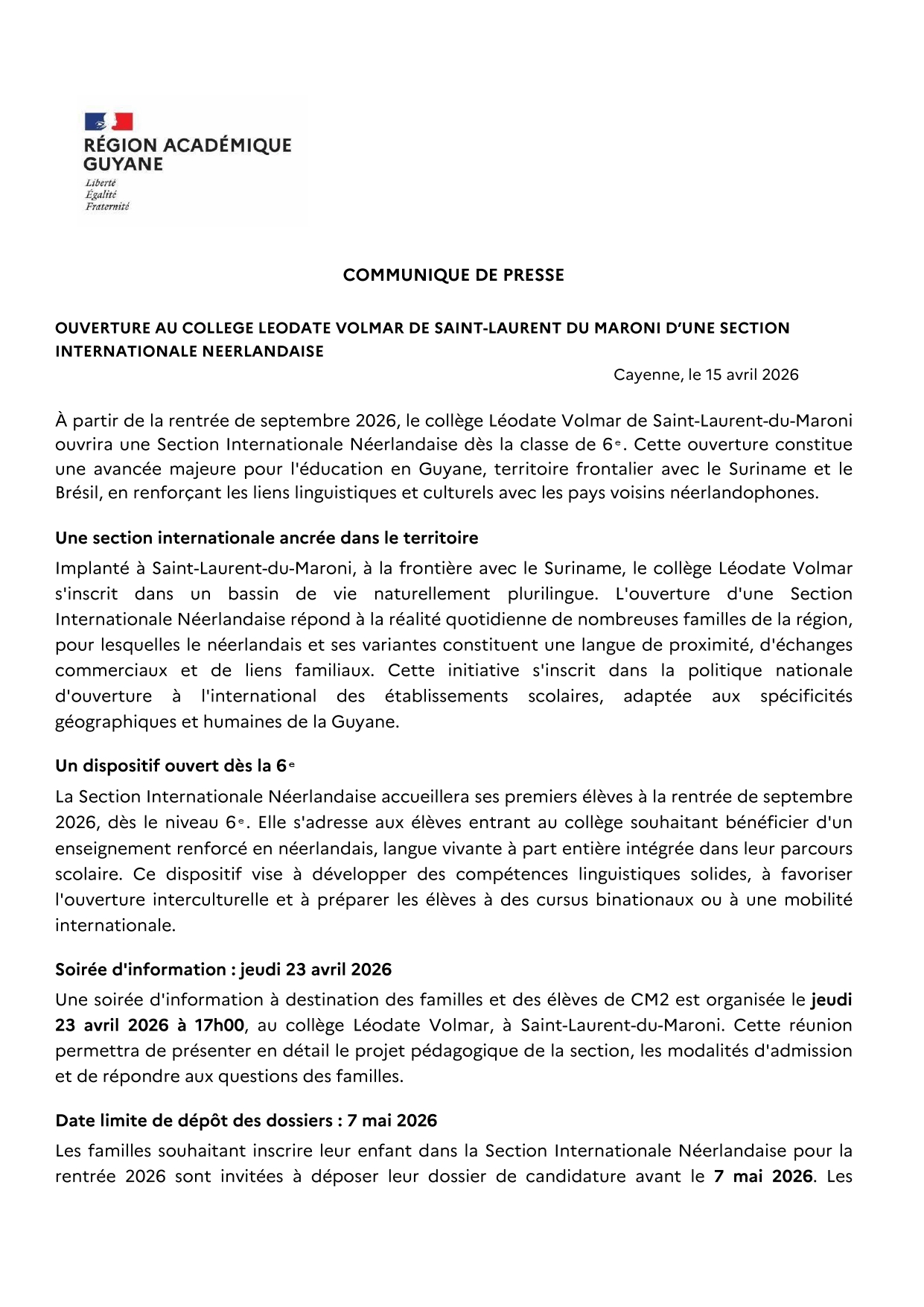 Ouverture d'une section internationale au college Volmar