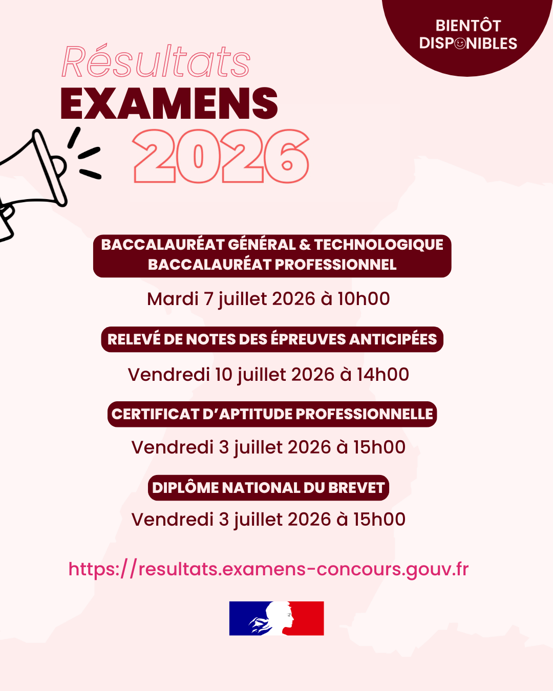 résultats examens 2026