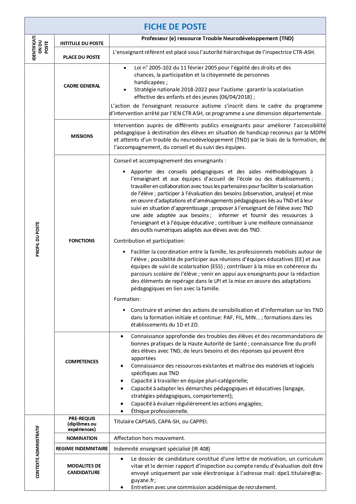 Professeur(e) ressource Trouble Neurodéveloppement (TND)